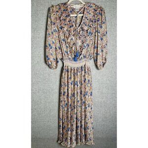 Indigo Lites Vintage 70s Pink Blue Georgette Polyester‎ Totem Maxi Dress Sm/M